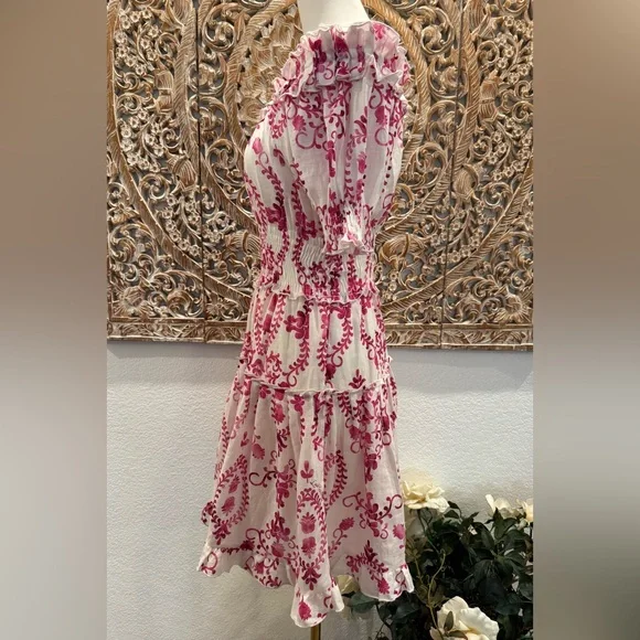 Luisa Positano Giorgio Mini Dress White & Pink Linen Amalfi Coast Italy Inspired - Picture 9 of 16